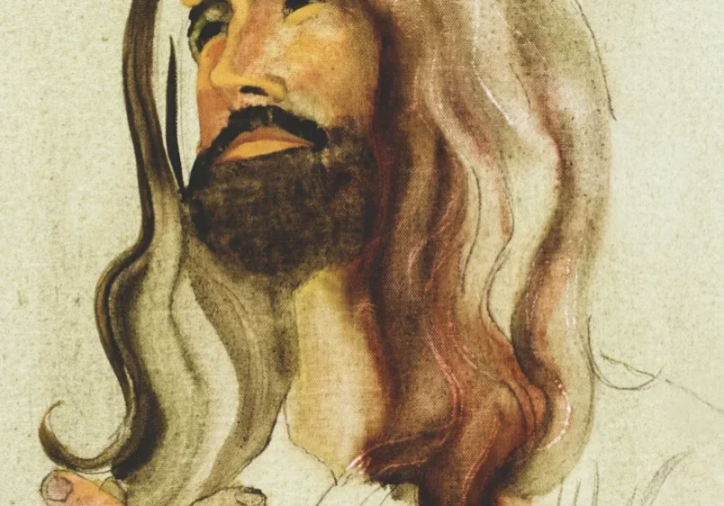 A painting of jesus holding his hands in prayer.
